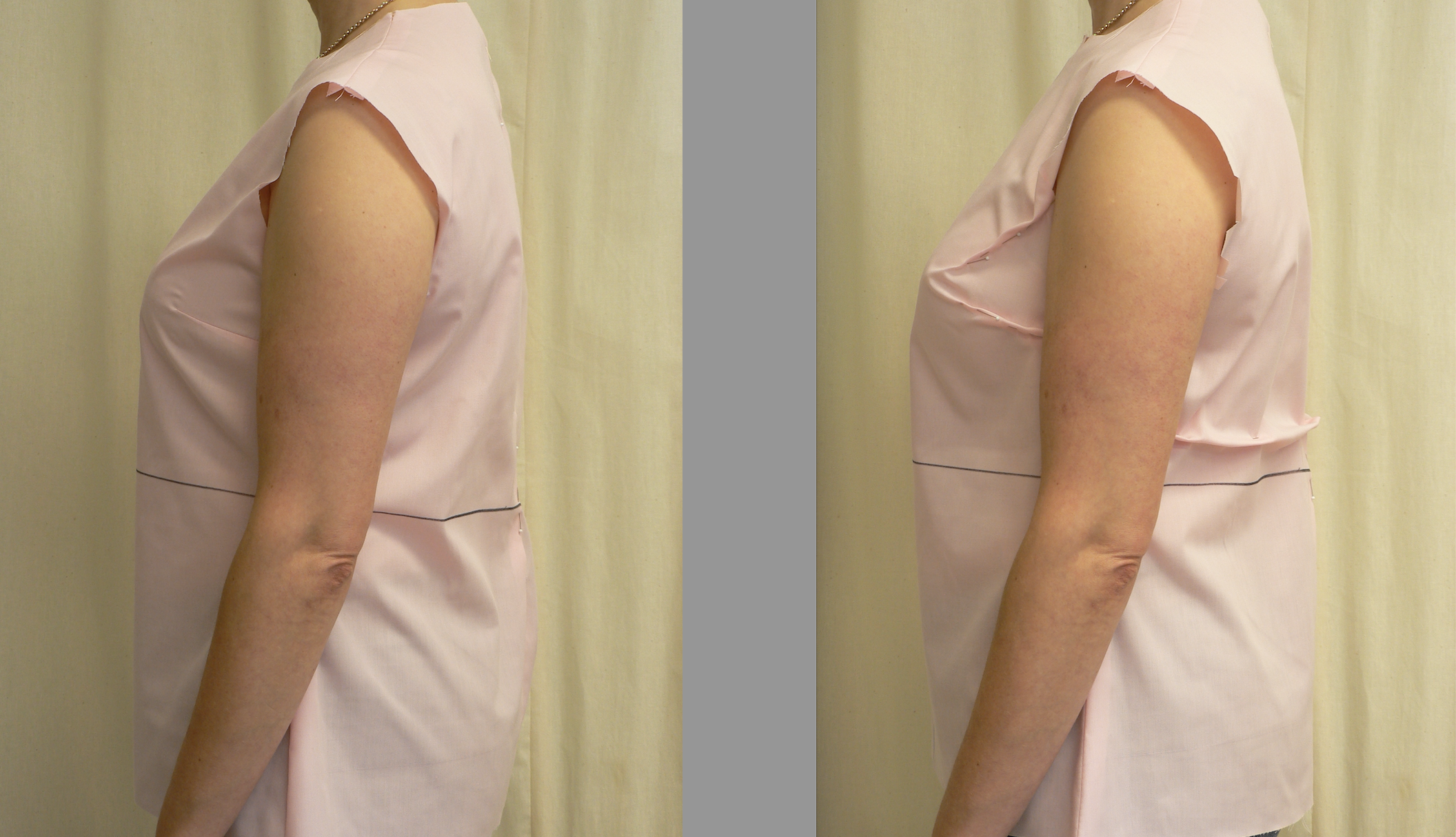 Bodice on body with drag lines