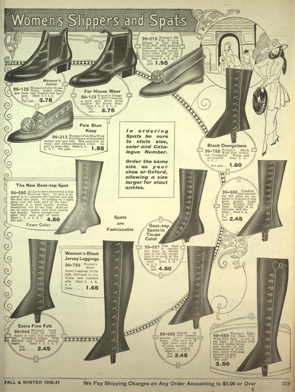 Vintage advertisement of shoes, boots with spatterdashes